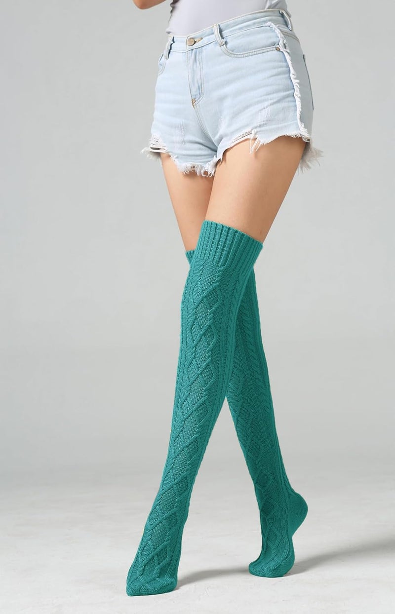 SherryDC Women's Cable Knit Thigh High Boot Socks Extra Long Winter Stockings Leg Warmers - Image 2